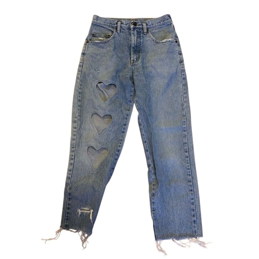 Pepe jeans London vintage raw hem heart cutout super rare size 26 baggy mom boyf - Picture 2 of 8